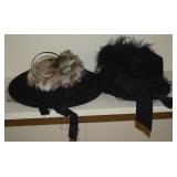 (2) Vtg Ladies Black Hats w/ Feathers & Stevens