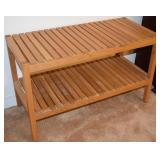 MCM-Style Slatted Blonde Wood 2 Tier Shelf/Bench