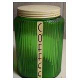 Owens Illinois Ribbed Green Glass Coffee Canister