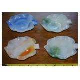 (4) Vintage Akro Agate Slag Glass Leaf Ashtrays