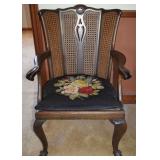 Antique Cane Back Panels Needlepoint Seat Arm