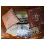 Box Full of Linens & Needlepoint + Pillows