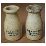 (2) Vtg Wood Advertising Milk Bottles Pool & Piper