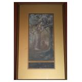 1910 Signed & Dated Surrelist Maiden in Garden Art