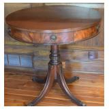 Antique Mahogany Pedestal Drum Table w/ Opposing