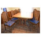Solid Wood Dining Set w/ Table, 2 Leaves, 6 Side