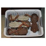 Small Basket w/ (2) Pairs Vintage Rollerskates