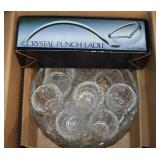 Glass Punch Bowl Set w/ L.E. Smith Crystal Ladle