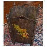 Antique Squared Applique Fruit Motif Waste Basket