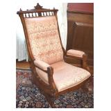 Antique Eastlake Upholstered Walnut Rocking Chair