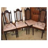 (4) Antique Mahogany Scroll Caned Back Upholstered