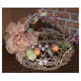 Vintage Woven Basket w/ Fruit/Vine Adornment