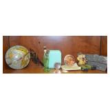 Shelf Contents Lot w/ Metal Round Trinket Box,
