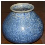 Vtg Norweta Signed Pottery Blue Crystalline Vase
