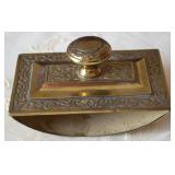 Antique Brass Embossed Rocker Ink Blotter 5 5/8w