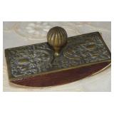 Antique Brass & Wood Rocker Ink Blotter 5"w