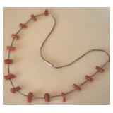 Vtg Liquid Sterling Silver & Coral Shards Necklace