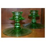 Pair Uranium Depression Glass Candle Holders