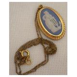 Vtg Wedgwood Blue Jasperware Cameo Pendant