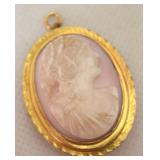 Antique G.H. 10k Gold Framed Cameo Pendant /