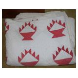Vintage Red Flower Basket Handmade Quilt