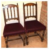 Pair Antique Spanish-Revival Style Red Upholstered