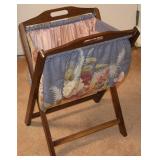 Vintage Wood & Fabric Folding Laundry Hamper