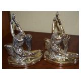 Art Nouveau Dancer Goldtone Bookend Pair 7.75t