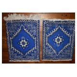 Pair Vintage Blue & White Accent Rugs 24 x 18.5ea
