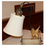 Gilt Brass Griffin on Marble Base Desk Lamp 13.25t