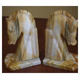 Vintage Carved Onyx Marble Horse Head Bookend