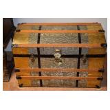 Antique Wood Slatted Metal Dometop Steamer Trunk