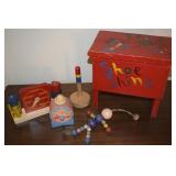 Vintage Wooden Toys + Shoe Shine Box 11.75w
