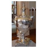 Victorian Etched Silverplate Samovar Ivory Handled