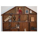 Vintage Wooden 23 x 17.5 "House" Wall Curio w/