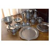Collection of Vintage Pewter Serving Pcs + Vase