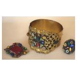 (2) Rhinestone & Enamel Goldtone Jewelry Pcs +