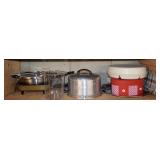 Shelf Contents Lot: Kitchen/Dining Items w/Cake
