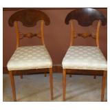 (2) Antique Biedermeier Blonde Walnut Side Chairs