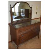 Antique Mahogany 5 Drawer Dresser w/ Mirror &