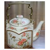 Vtg Japan Porcelain w/ Brass Handled Teapot w/Bird