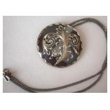 Vtg Mex 925 Sterling Etched Disc Pendant Necklace
