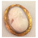 Antique 10k Yellow Gold Frame Cameo Pendant /