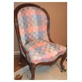 Victorian Slipper Chair w/ Checkered Upholstery &