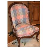 Victorian Slipper Chair w/ Checkered Upholstery &