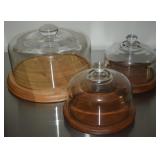 (3) Wood Base & Glass Dome Cheese Keepers