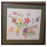 FG Signed 1984 Framed Needlepoint Floral Wall