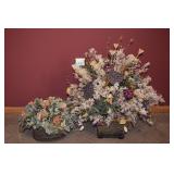 (2) Floral Arrangements w/ Ceramic & Metal Pots