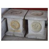 Pair Concrete Leaf Pattern Lawn Pedestal Planter