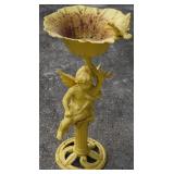 Wrought Iron Hummingbird & Cherub Bird Bath